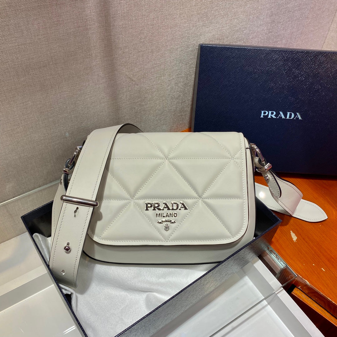 Prada 1BD283 Women's Spectrum Leather Shoulder Crossbody Bag White
