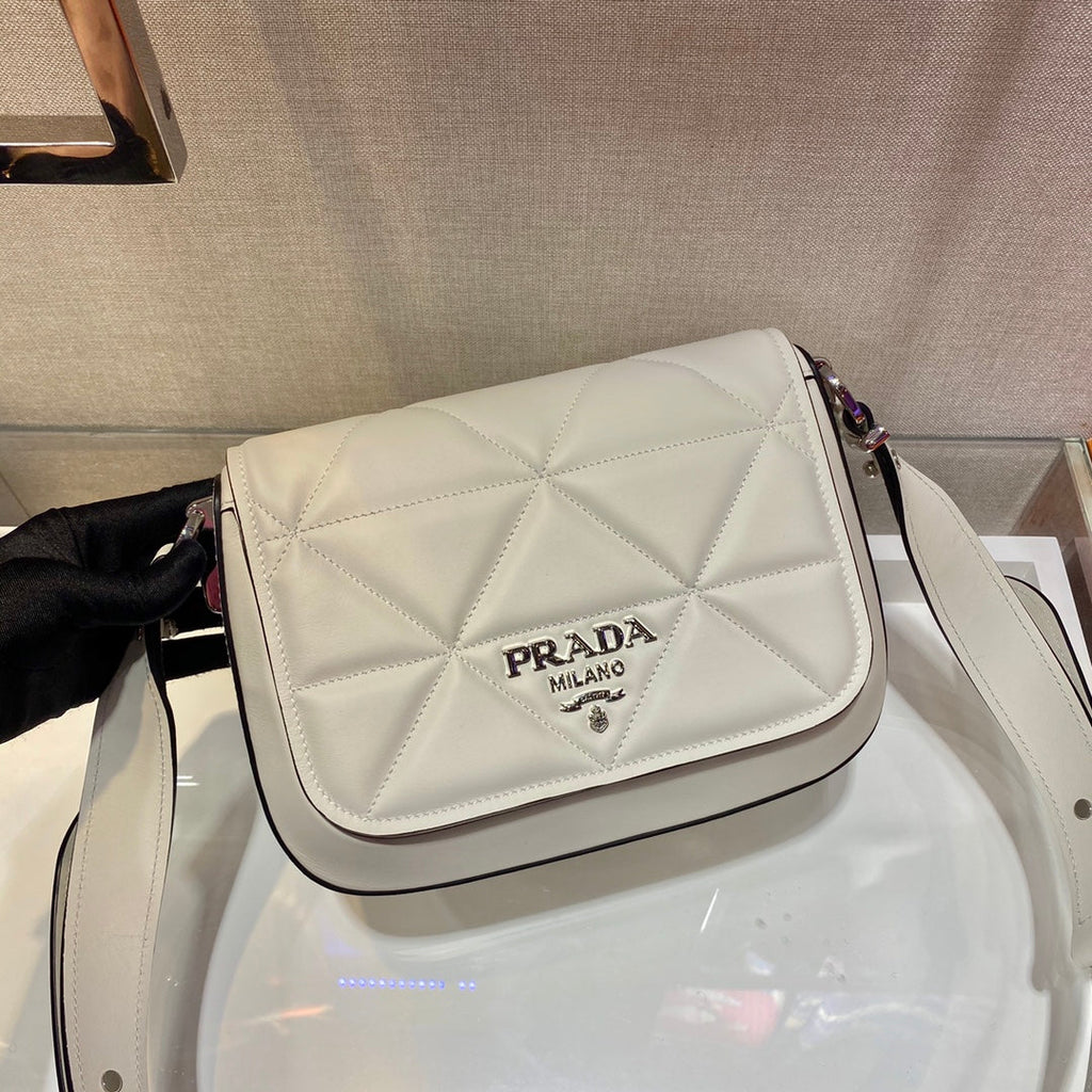 Prada 1BD283 Women's Spectrum Leather Shoulder Crossbody Bag White