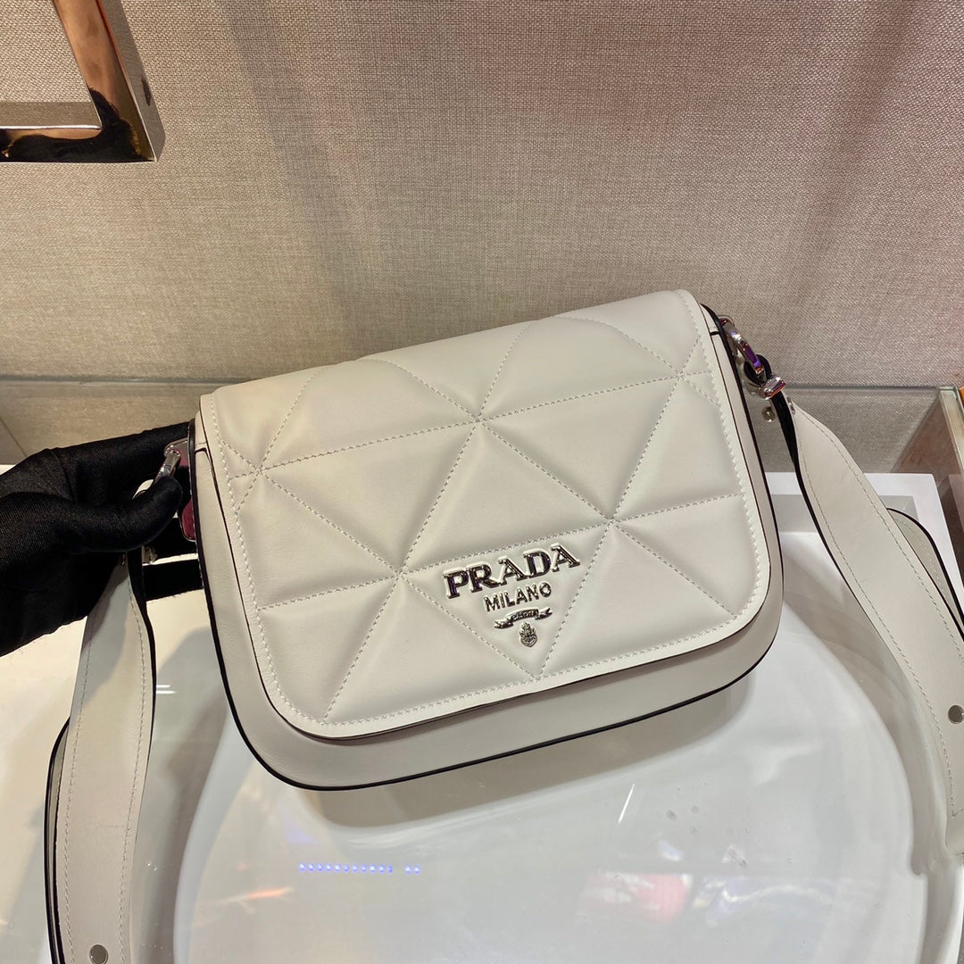 Prada 1BD283 Women's Spectrum Leather Shoulder Crossbody Bag White