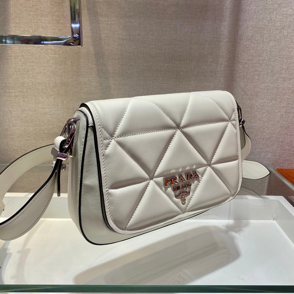 Prada 1BD283 Women's Spectrum Leather Shoulder Crossbody Bag White