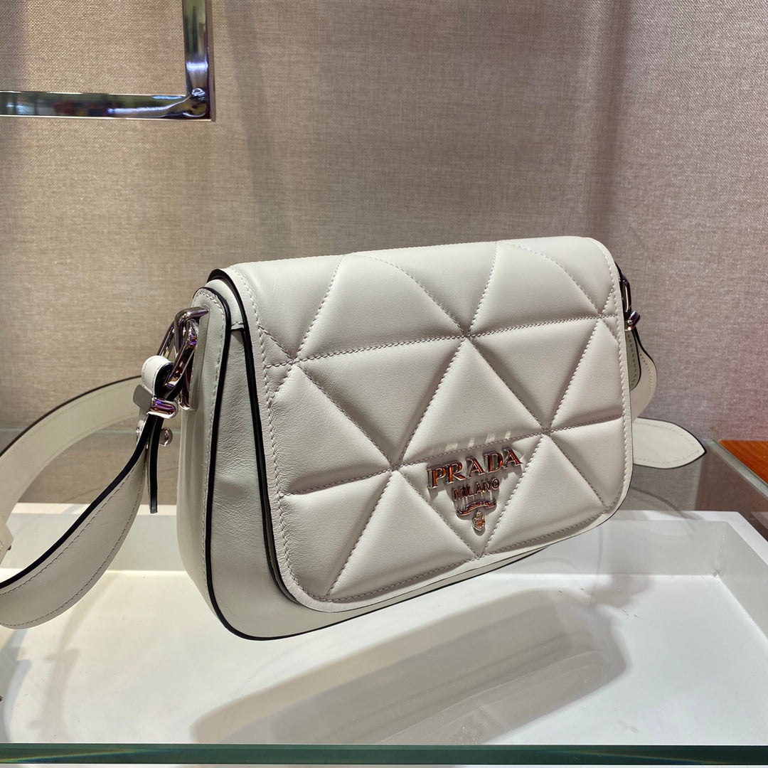Prada 1BD283 Women's Spectrum Leather Shoulder Crossbody Bag White