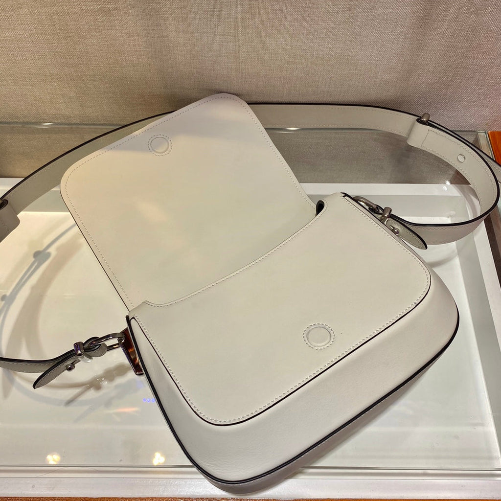 Prada 1BD283 Women's Spectrum Leather Shoulder Crossbody Bag White