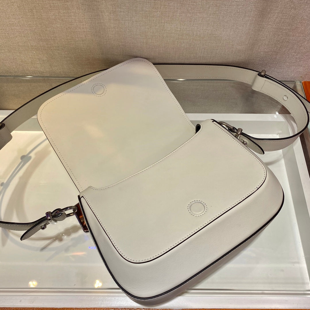 Prada 1BD283 Women's Spectrum Leather Shoulder Crossbody Bag White