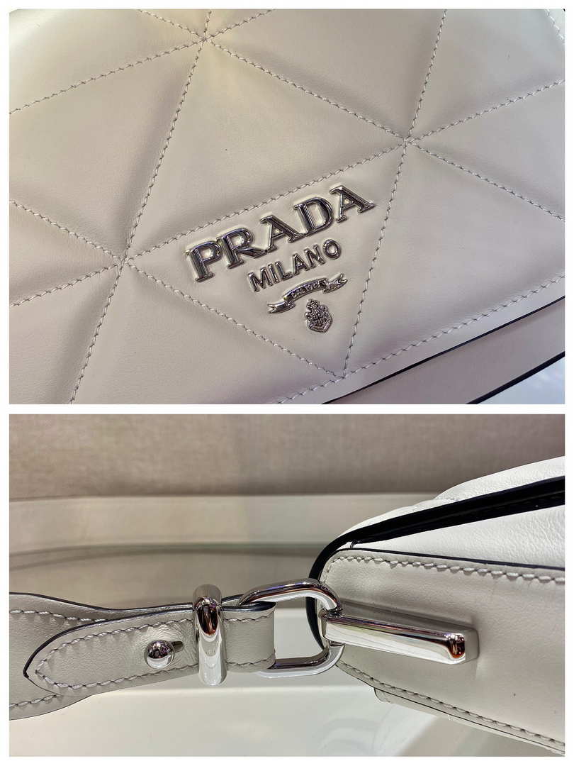 Prada 1BD283 Women's Spectrum Leather Shoulder Crossbody Bag White
