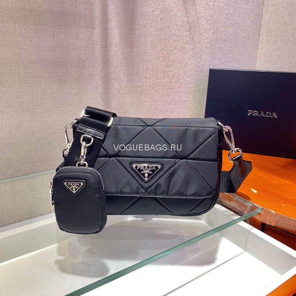 Prada 1BD292 Prada Three In One Nylon Shoulder Bag Black - luxibagsmall