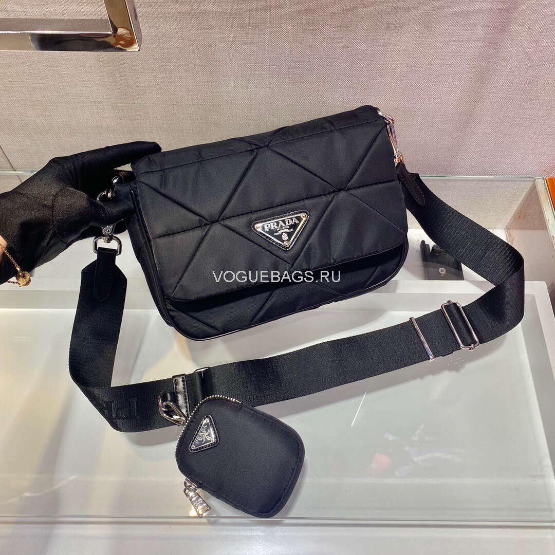 Prada 1BD292 Prada Three In One Nylon Shoulder Bag Black - luxibagsmall