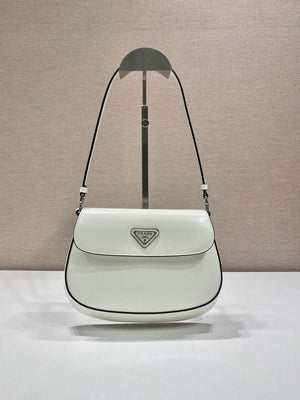 Prada 1BD311 Cleo brushed leather shoulder bag with flap White - Default Title - View 1