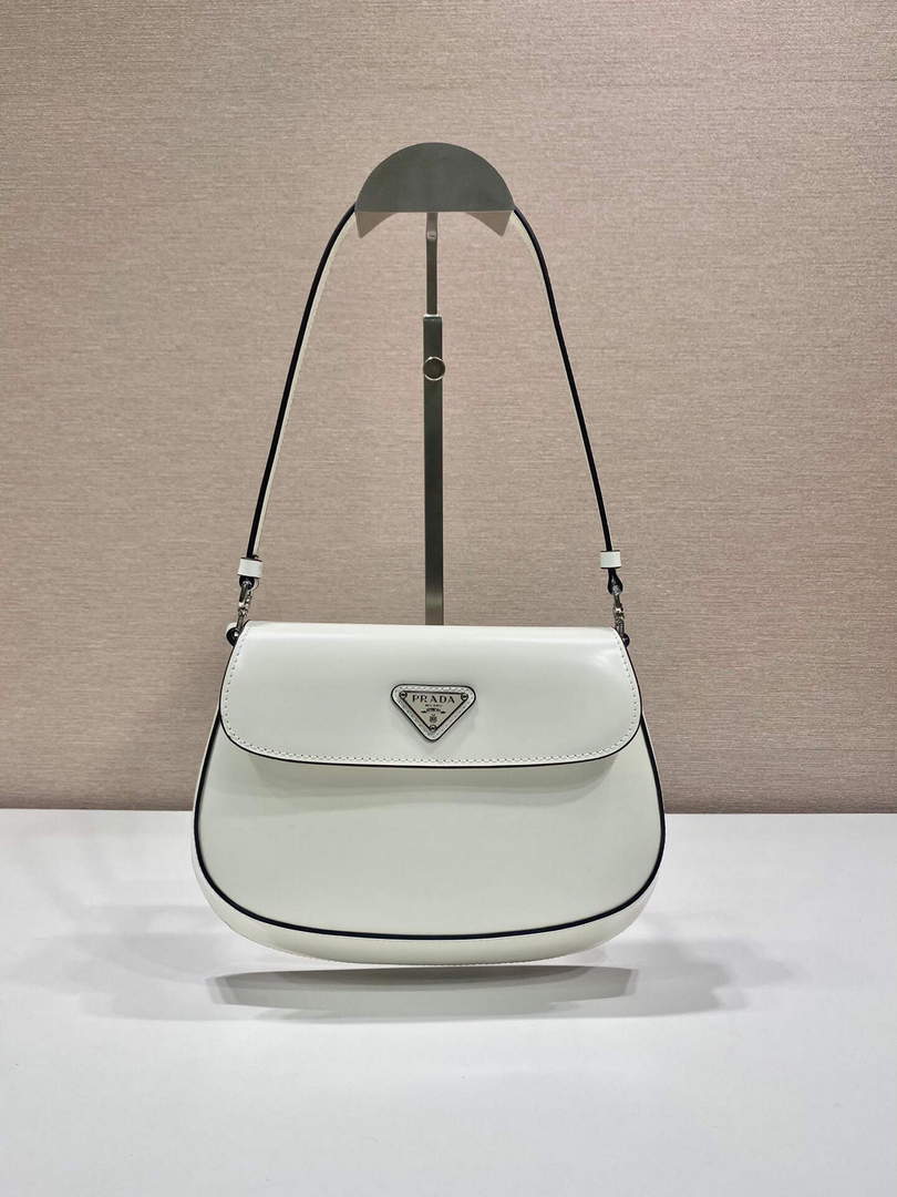 Prada 1BD311 Cleo brushed leather shoulder bag with flap White - Default Title - View 1