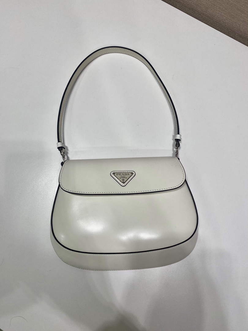 Prada 1BD311 Cleo brushed leather shoulder bag with flap White - Default Title - View 3