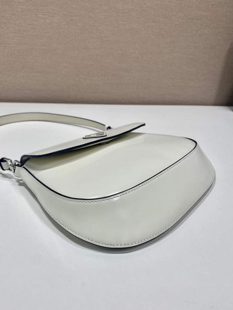 Prada 1BD311 Cleo brushed leather shoulder bag with flap White