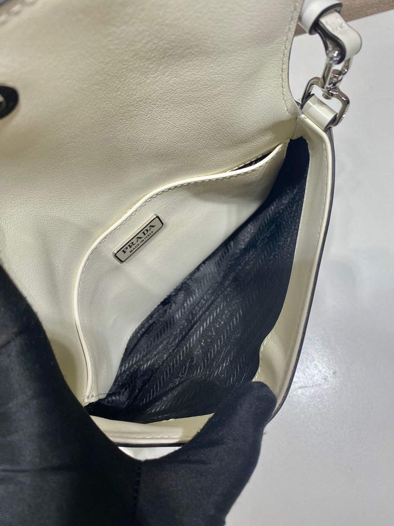 Prada 1BD311 Cleo brushed leather shoulder bag with flap White