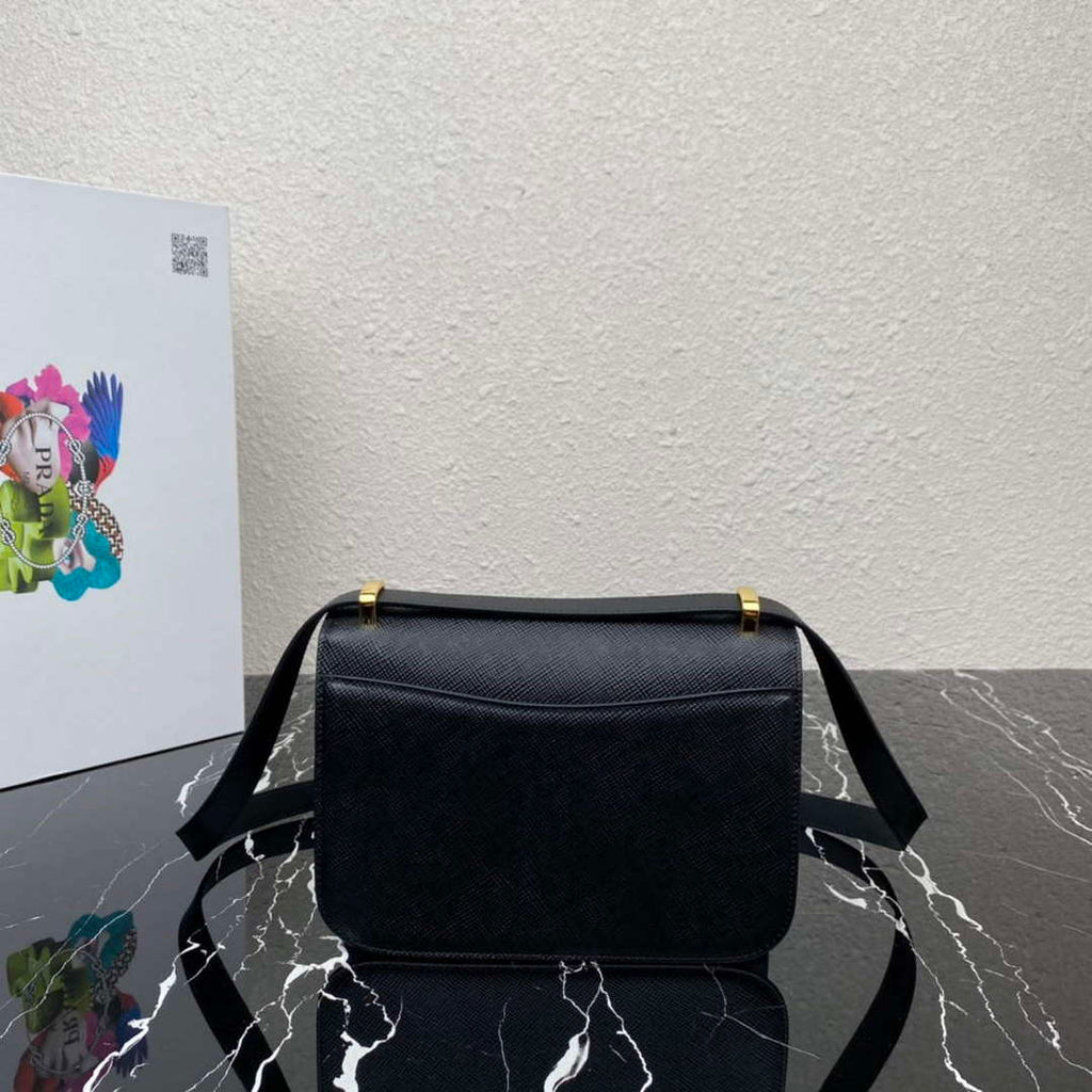 Prada 1BD320 Prada Embl¨¨me Saffiano Shoulder Bag Black