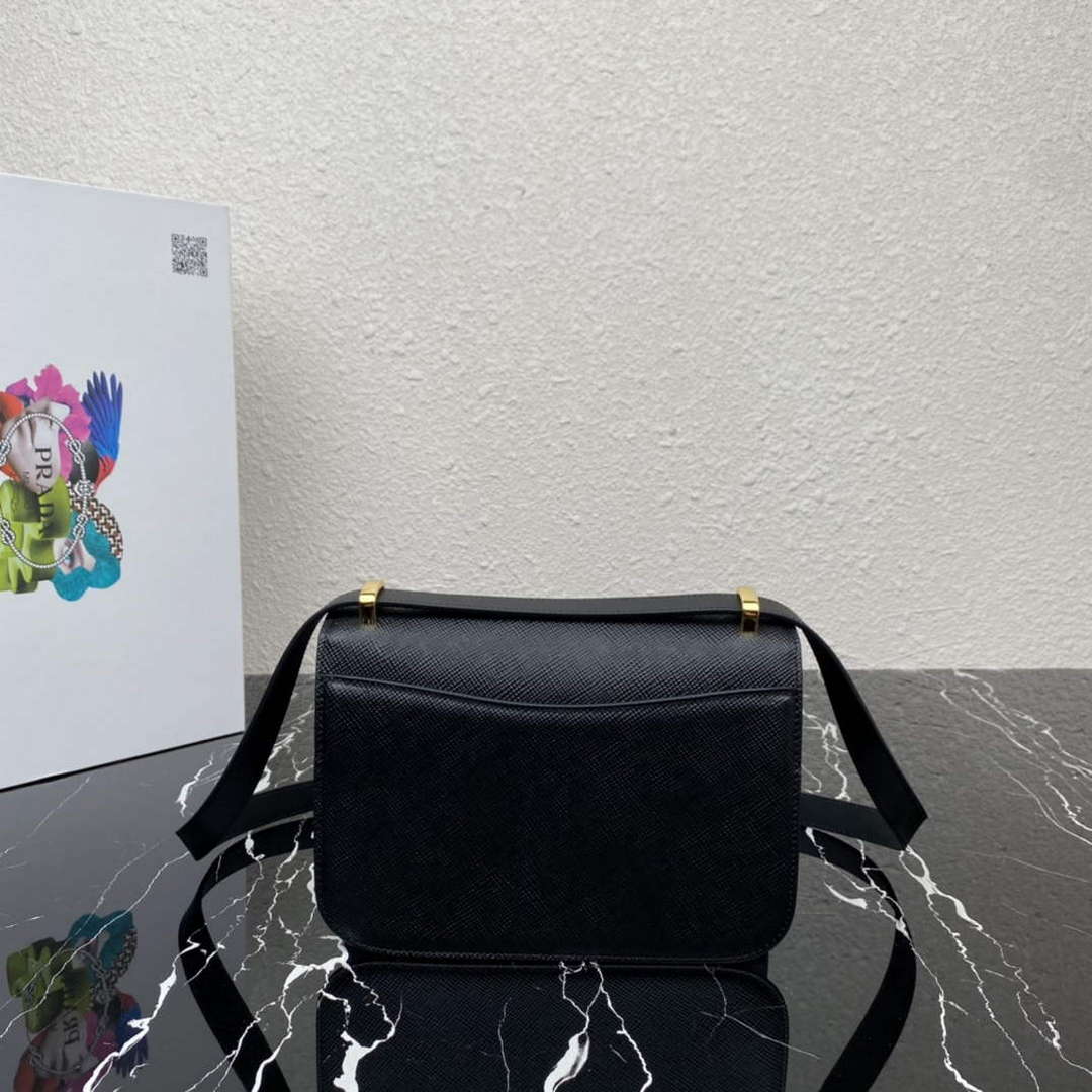 Prada 1BD320 Prada Embl¨¨me Saffiano Shoulder Bag Black