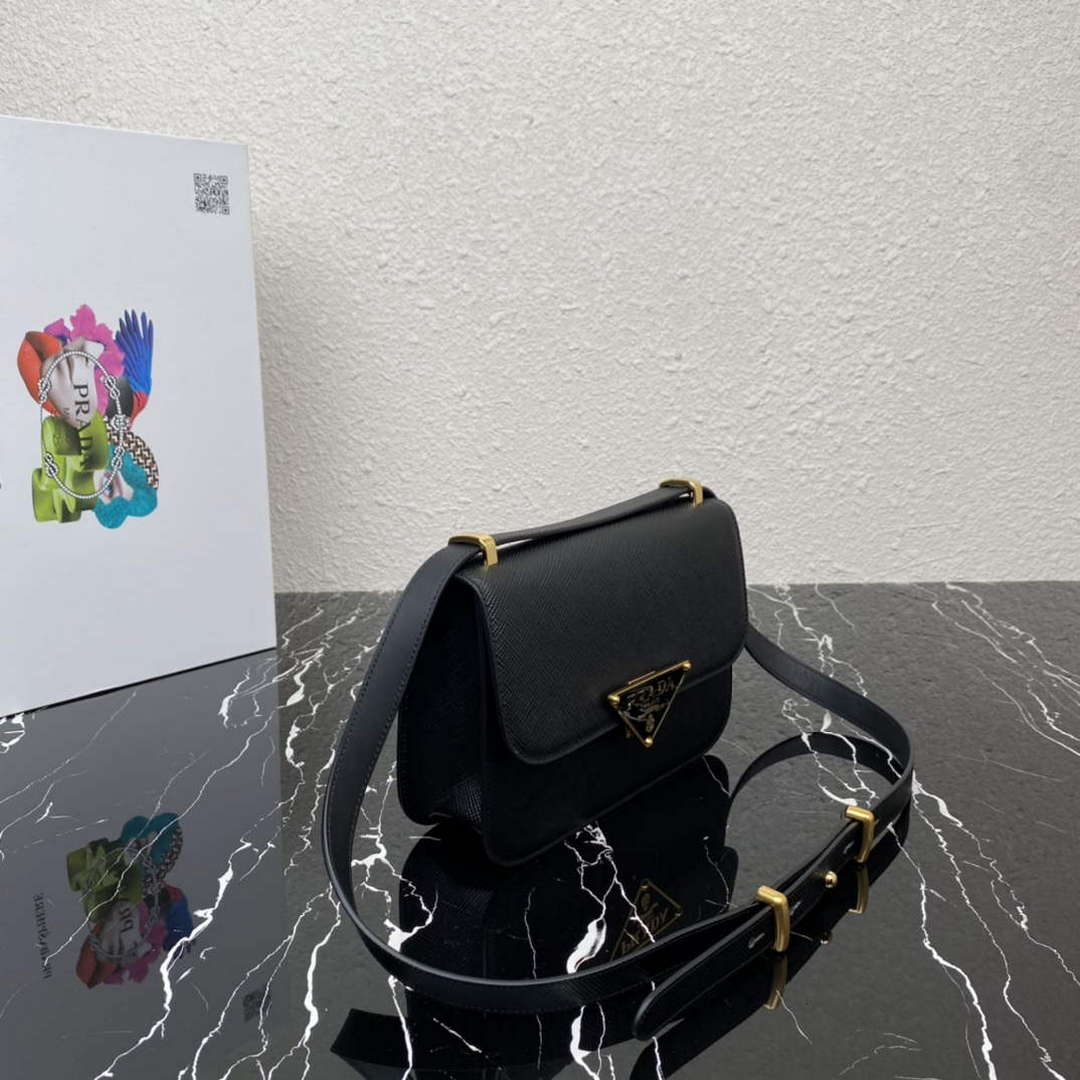 Prada 1BD320 Prada Embl¨¨me Saffiano Shoulder Bag Black