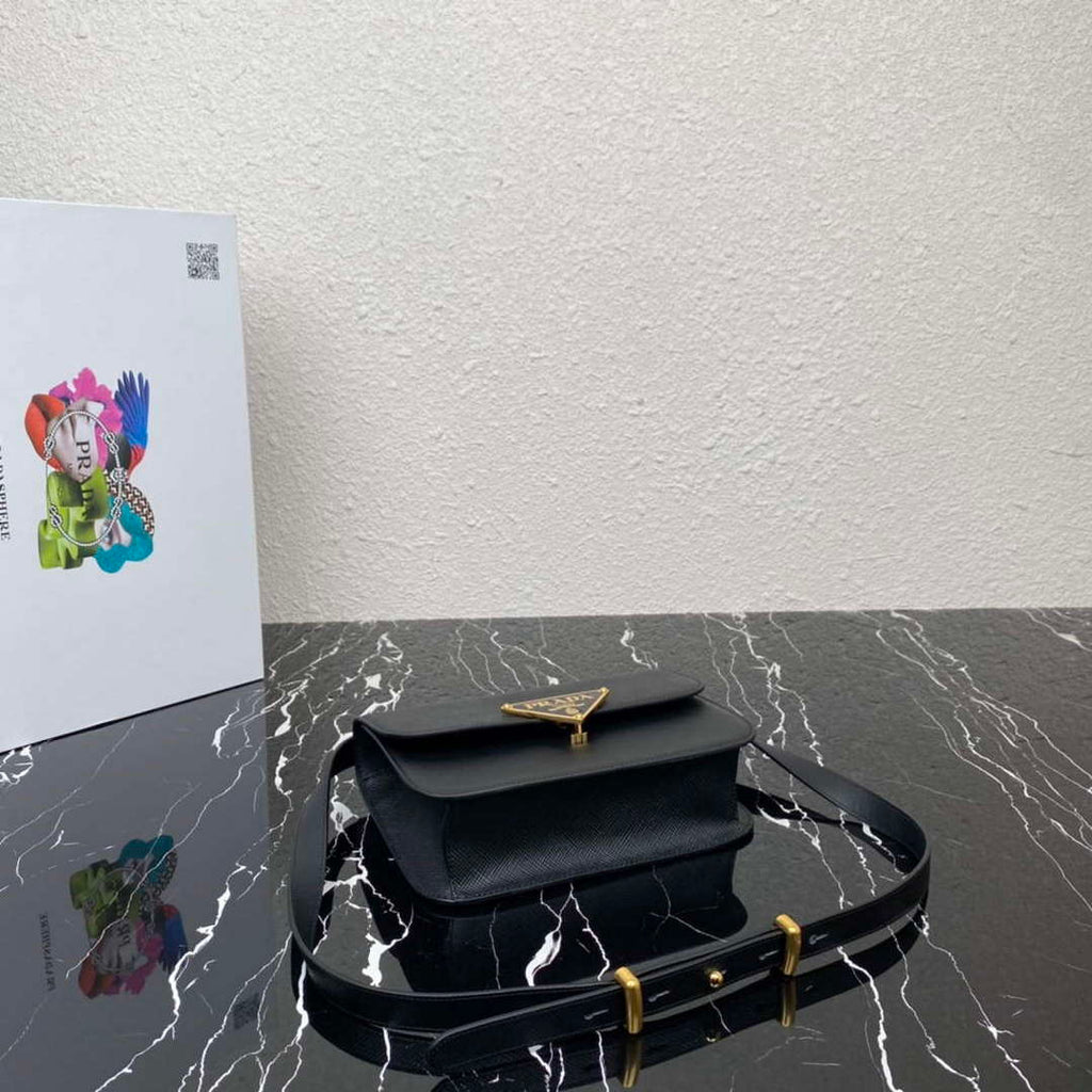 Prada 1BD320 Prada Embl¨¨me Saffiano Shoulder Bag Black