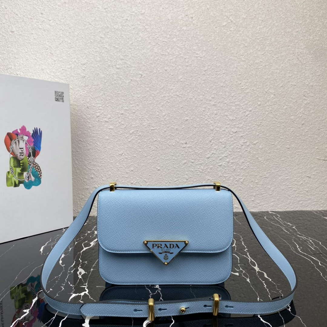 Prada 1BD320 Prada Embl¨¨me Saffiano Shoulder Bag Light Blue