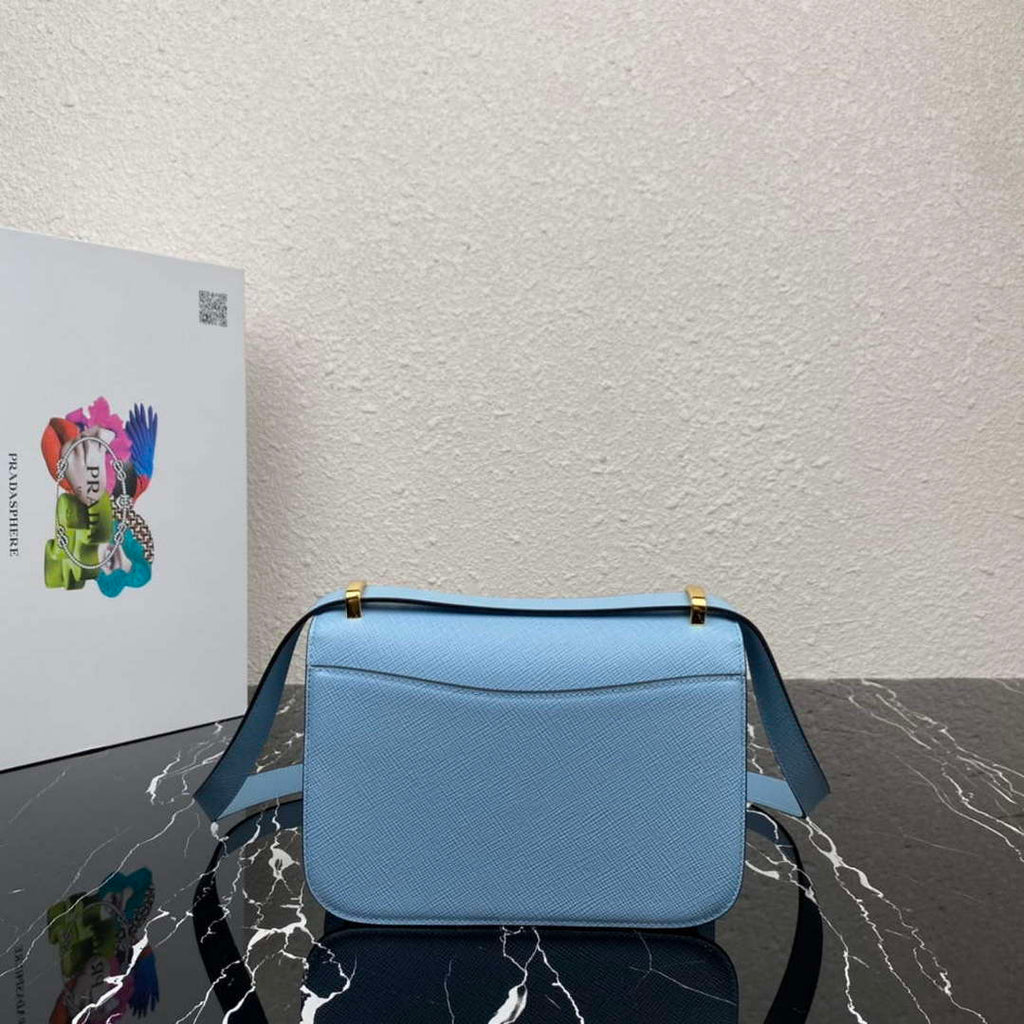 Prada 1BD320 Prada Embl¨¨me Saffiano Shoulder Bag Light Blue