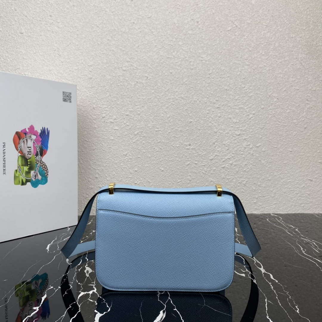 Prada 1BD320 Prada Embl¨¨me Saffiano Shoulder Bag Light Blue
