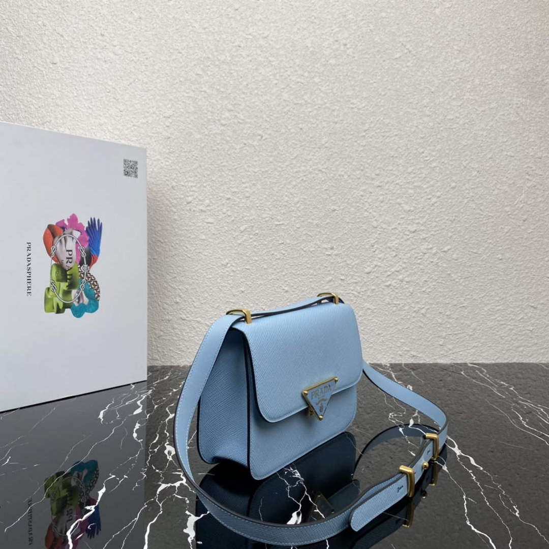 Prada 1BD320 Prada Embl¨¨me Saffiano Shoulder Bag Light Blue