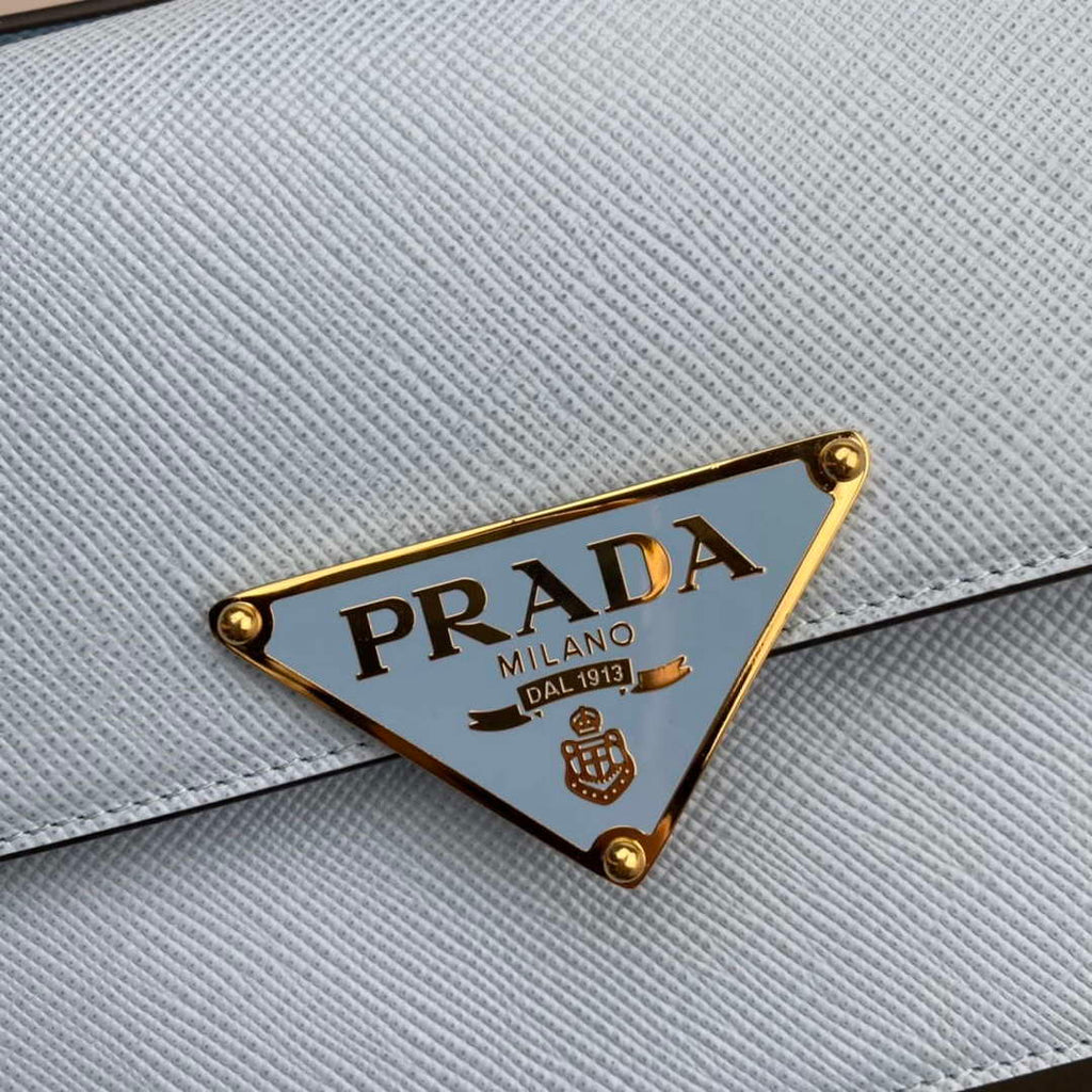 Prada 1BD320 Prada Embl¨¨me Saffiano Shoulder Bag Light Blue