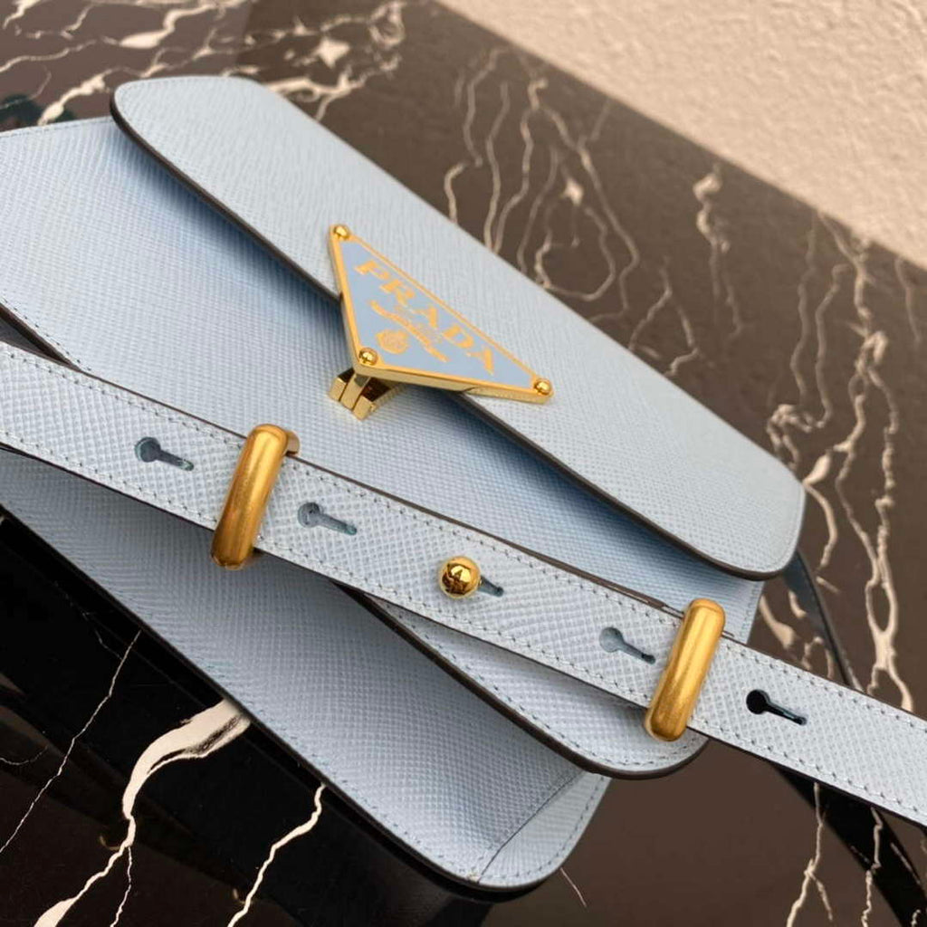 Prada 1BD320 Prada Embl¨¨me Saffiano Shoulder Bag Light Blue