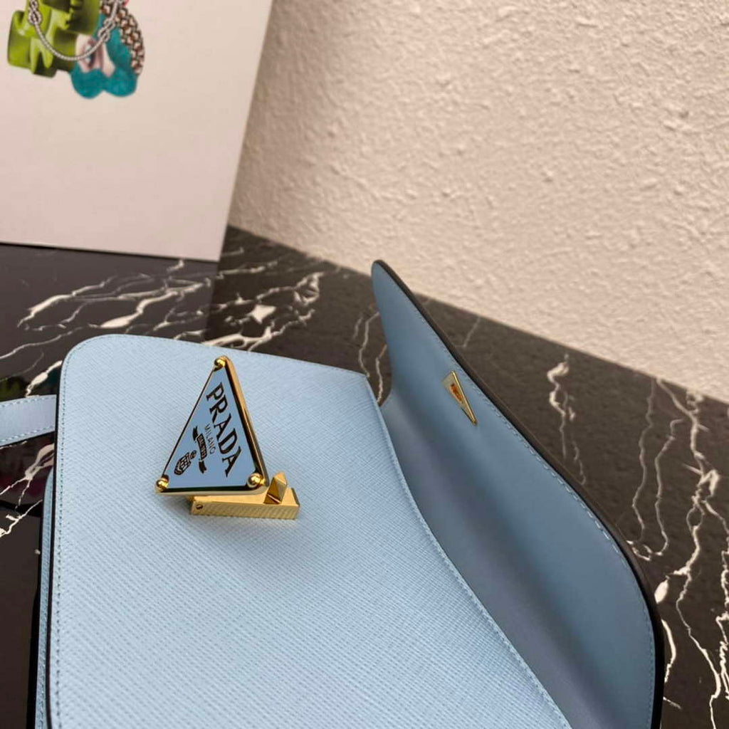 Prada 1BD320 Prada Embl¨¨me Saffiano Shoulder Bag Light Blue