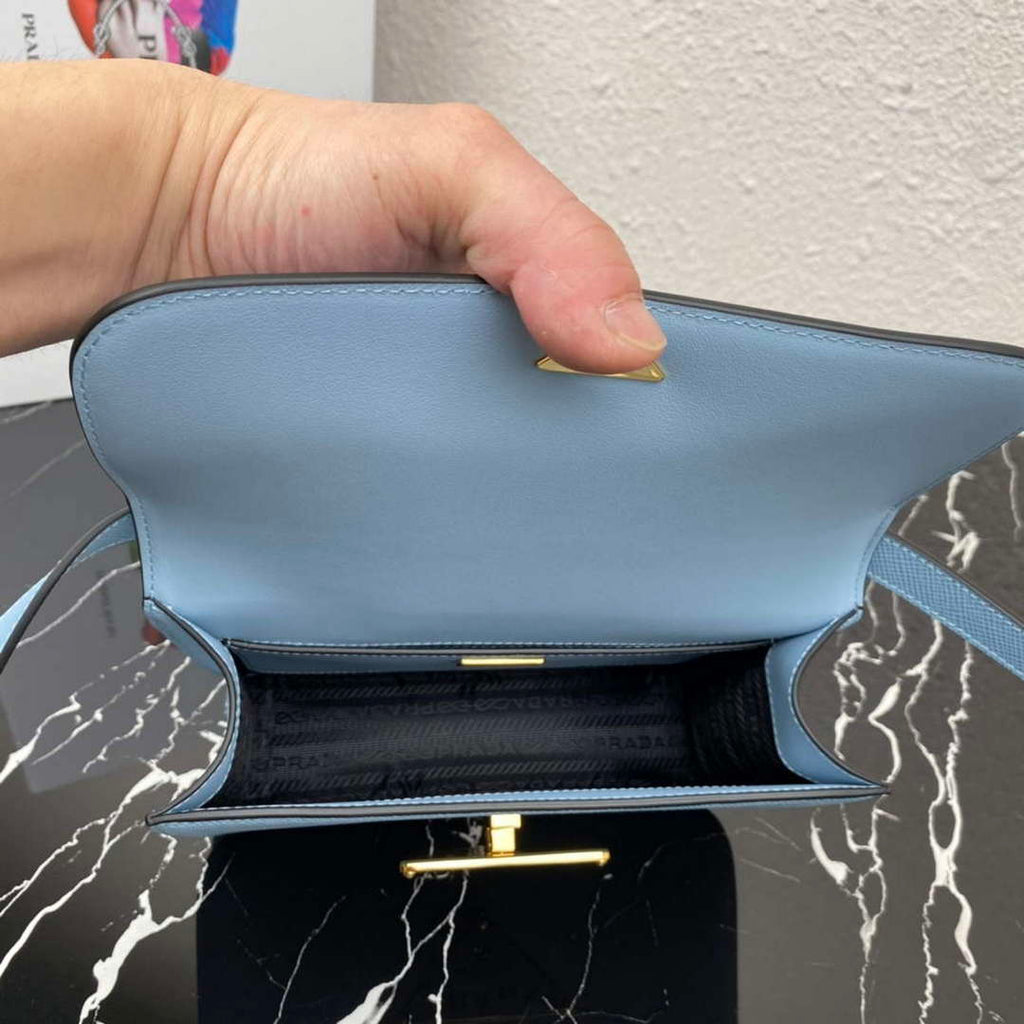 Prada 1BD320 Prada Embl¨¨me Saffiano Shoulder Bag Light Blue