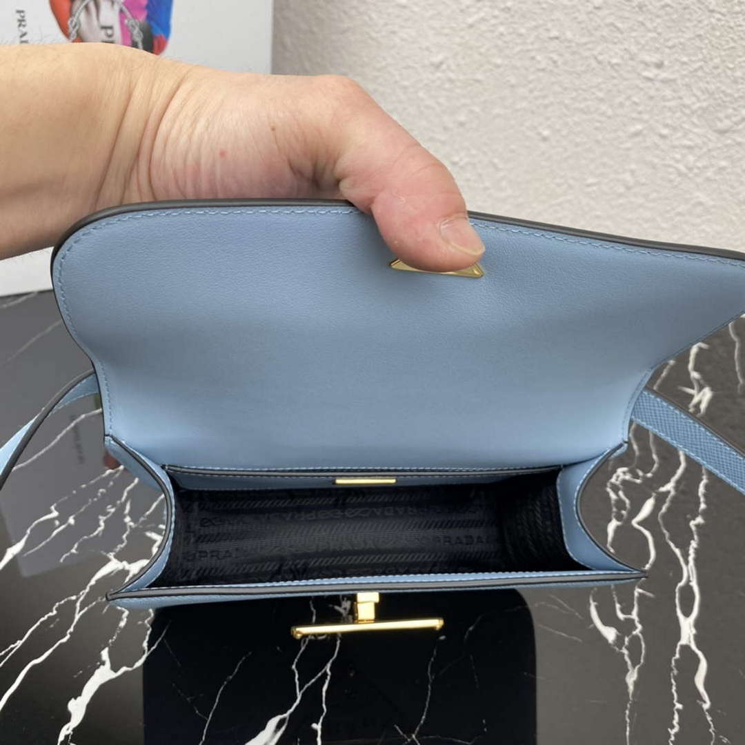 Prada 1BD320 Prada Embl¨¨me Saffiano Shoulder Bag Light Blue