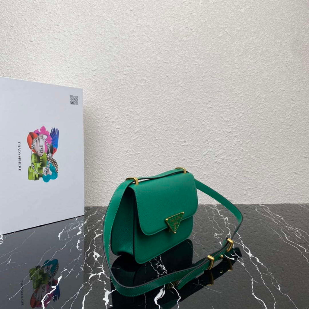 Prada 1BD320 Prada Embl¨¨me Saffiano Shoulder Bag Green