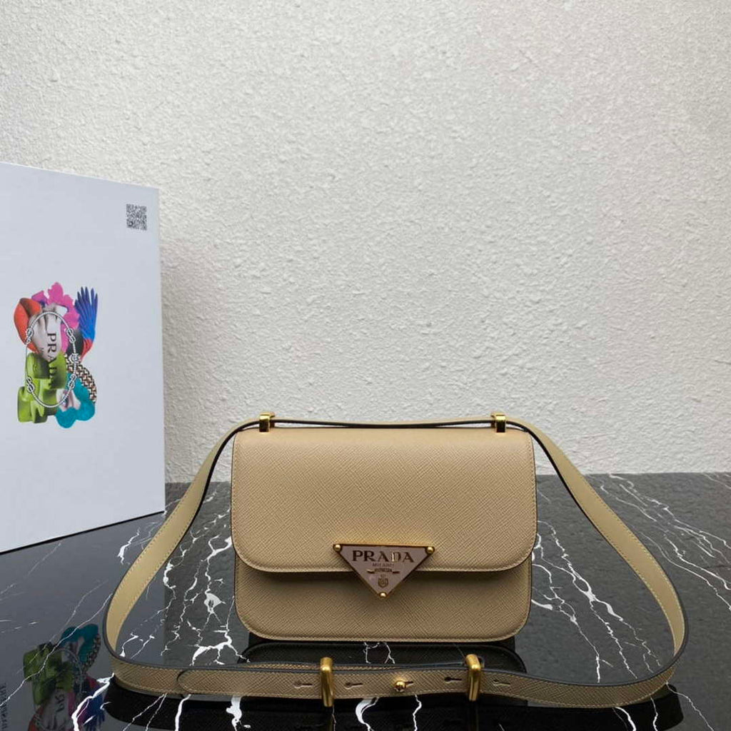 Prada 1BD320 Prada Embl¨¨me Saffiano Shoulder Bag Tan