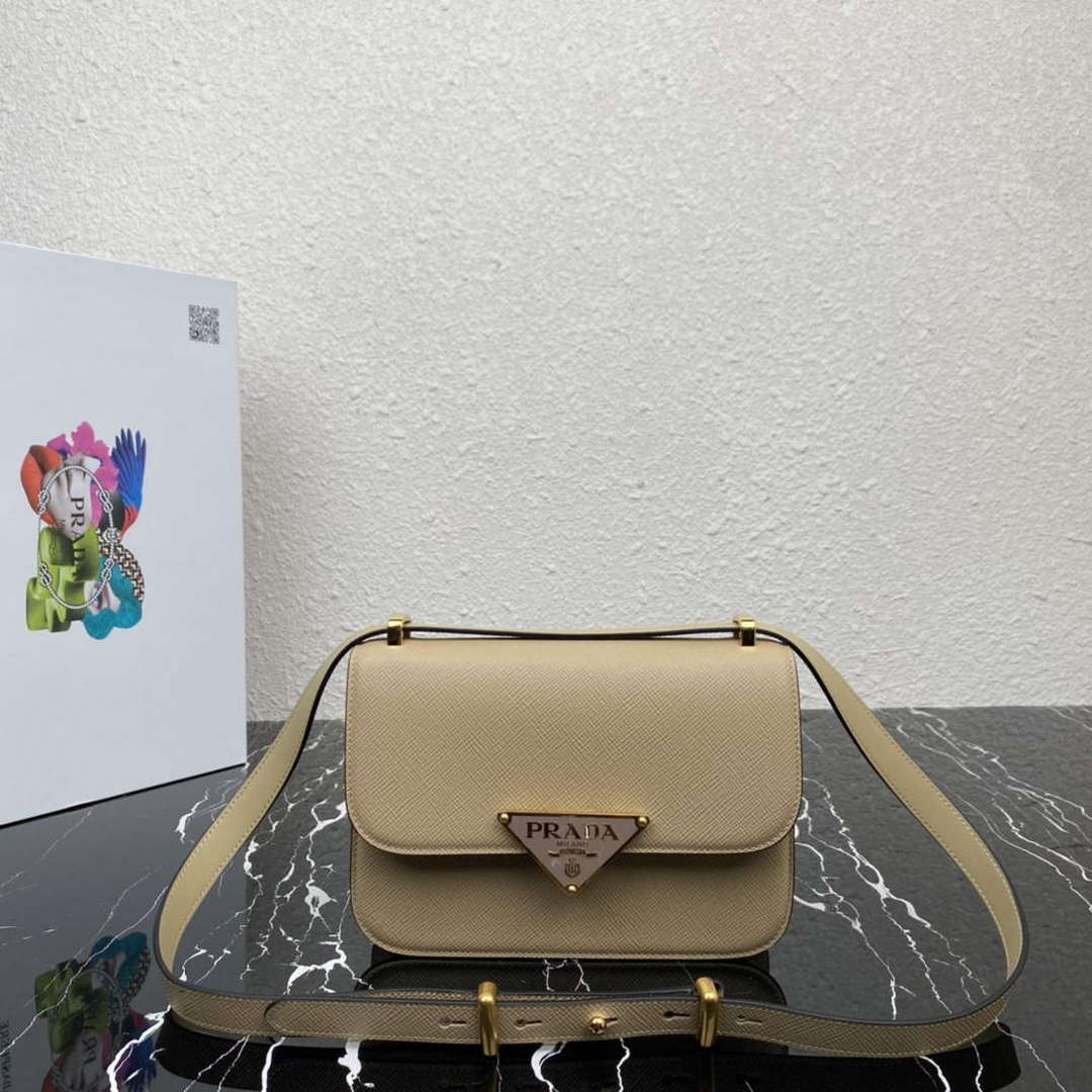 Prada 1BD320 Prada Embl¨¨me Saffiano Shoulder Bag Tan