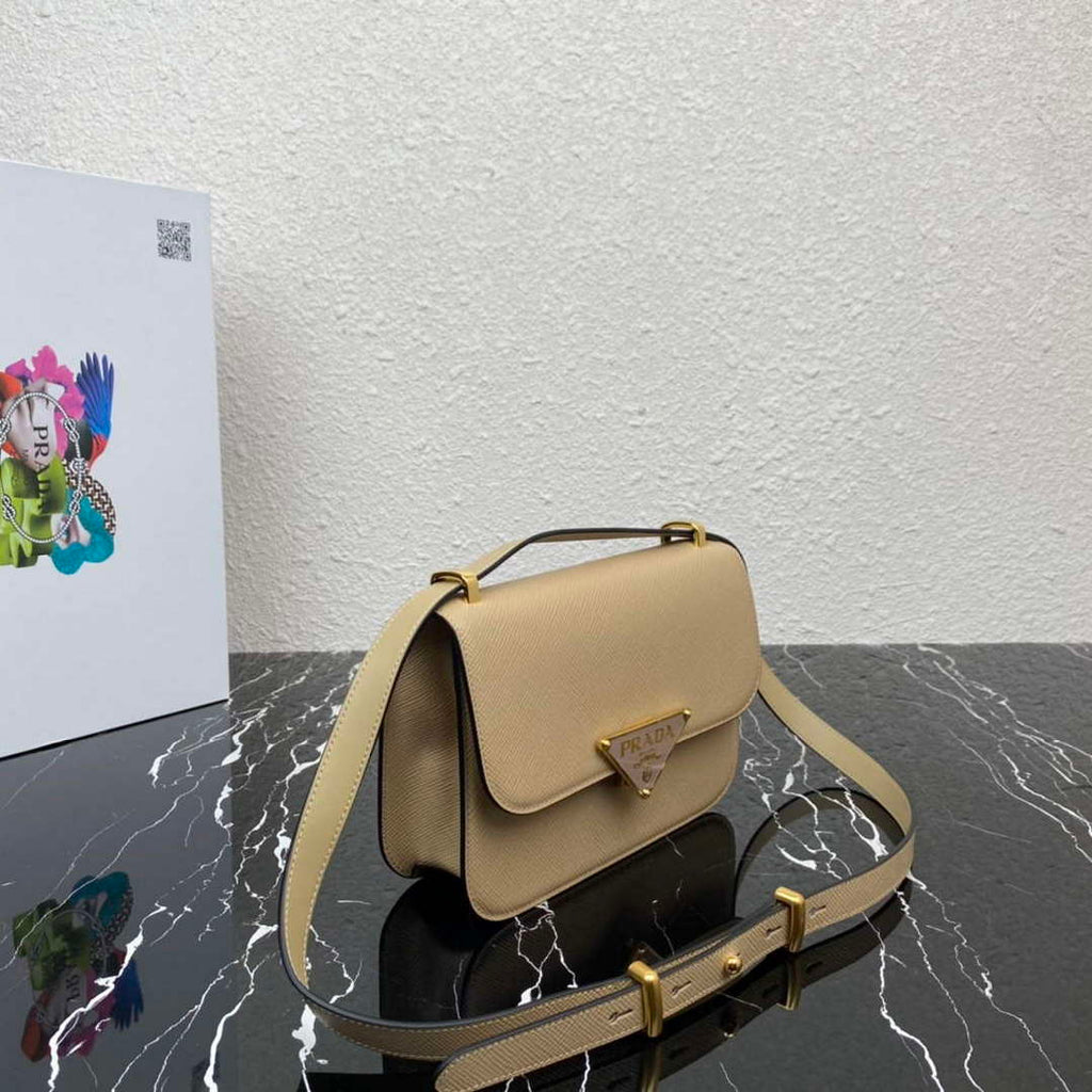 Prada 1BD320 Prada Embl¨¨me Saffiano Shoulder Bag Tan