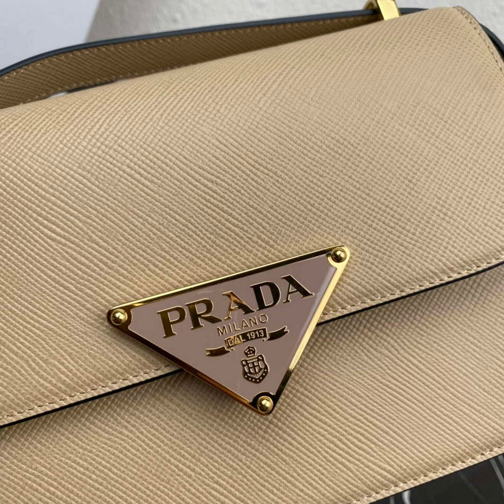 Prada 1BD320 Prada Embl¨¨me Saffiano Shoulder Bag Tan