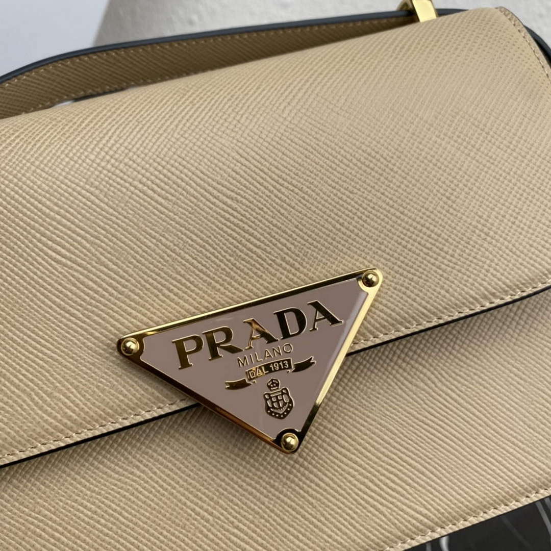 Prada 1BD320 Prada Embl¨¨me Saffiano Shoulder Bag Tan