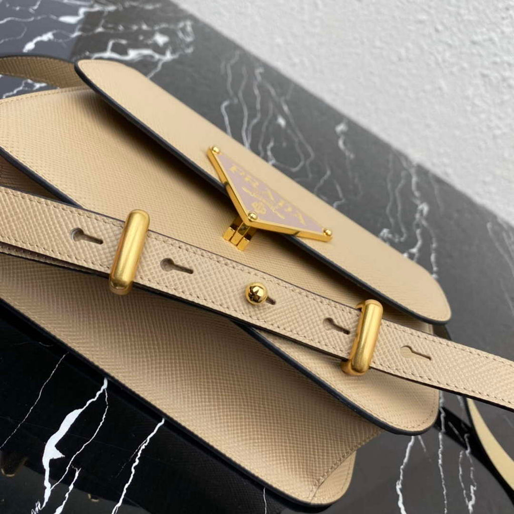 Prada 1BD320 Prada Embl¨¨me Saffiano Shoulder Bag Tan