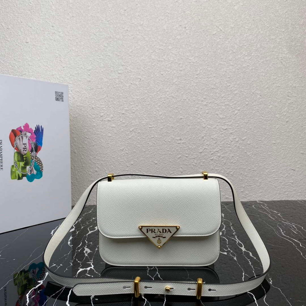 Prada 1BD320 Prada Embl¨¨me Saffiano Shoulder Bag White