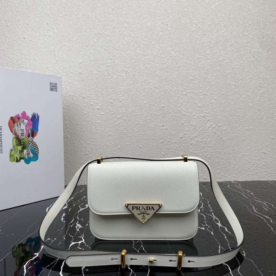 Prada 1BD320 Prada Embl¨¨me Saffiano Shoulder Bag White