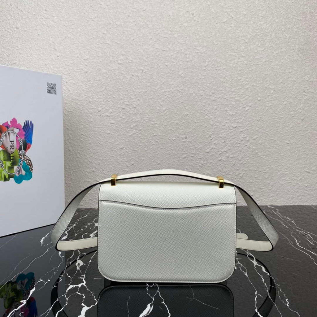 Prada 1BD320 Prada Embl¨¨me Saffiano Shoulder Bag White