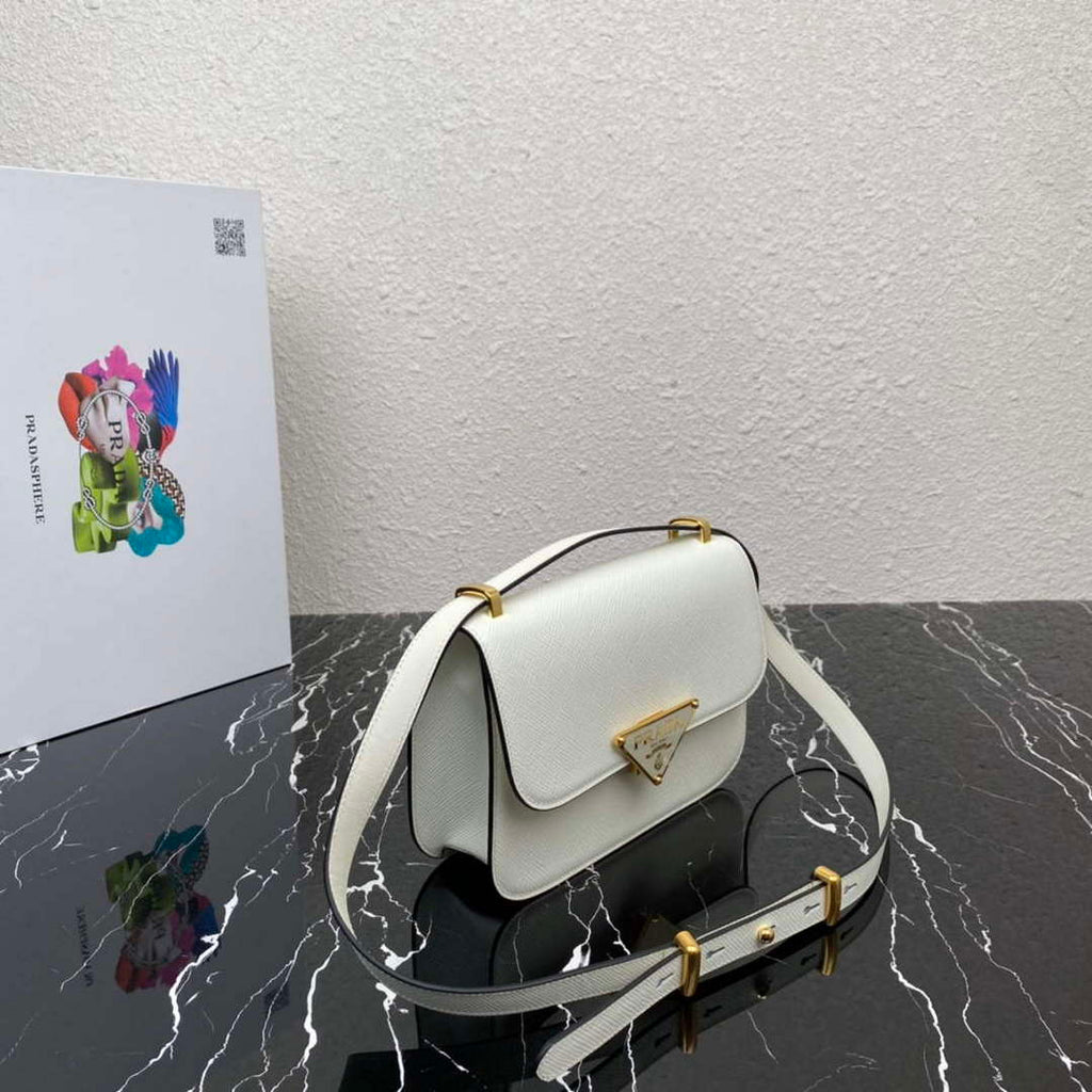 Prada 1BD320 Prada Embl¨¨me Saffiano Shoulder Bag White