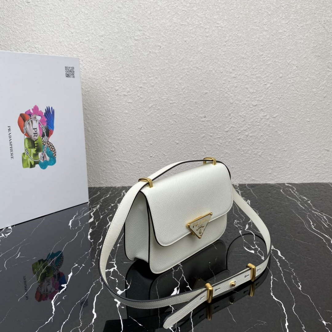 Prada 1BD320 Prada Embl¨¨me Saffiano Shoulder Bag White