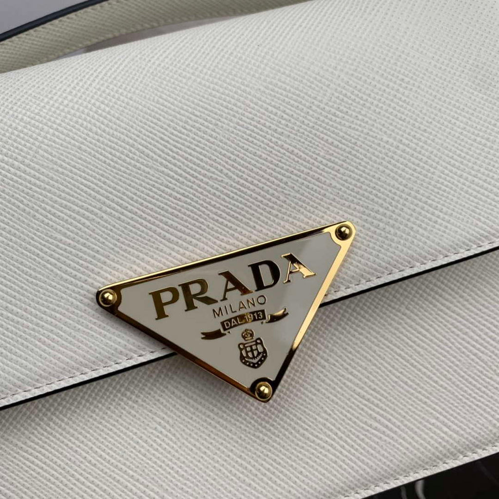 Prada 1BD320 Prada Embl¨¨me Saffiano Shoulder Bag White