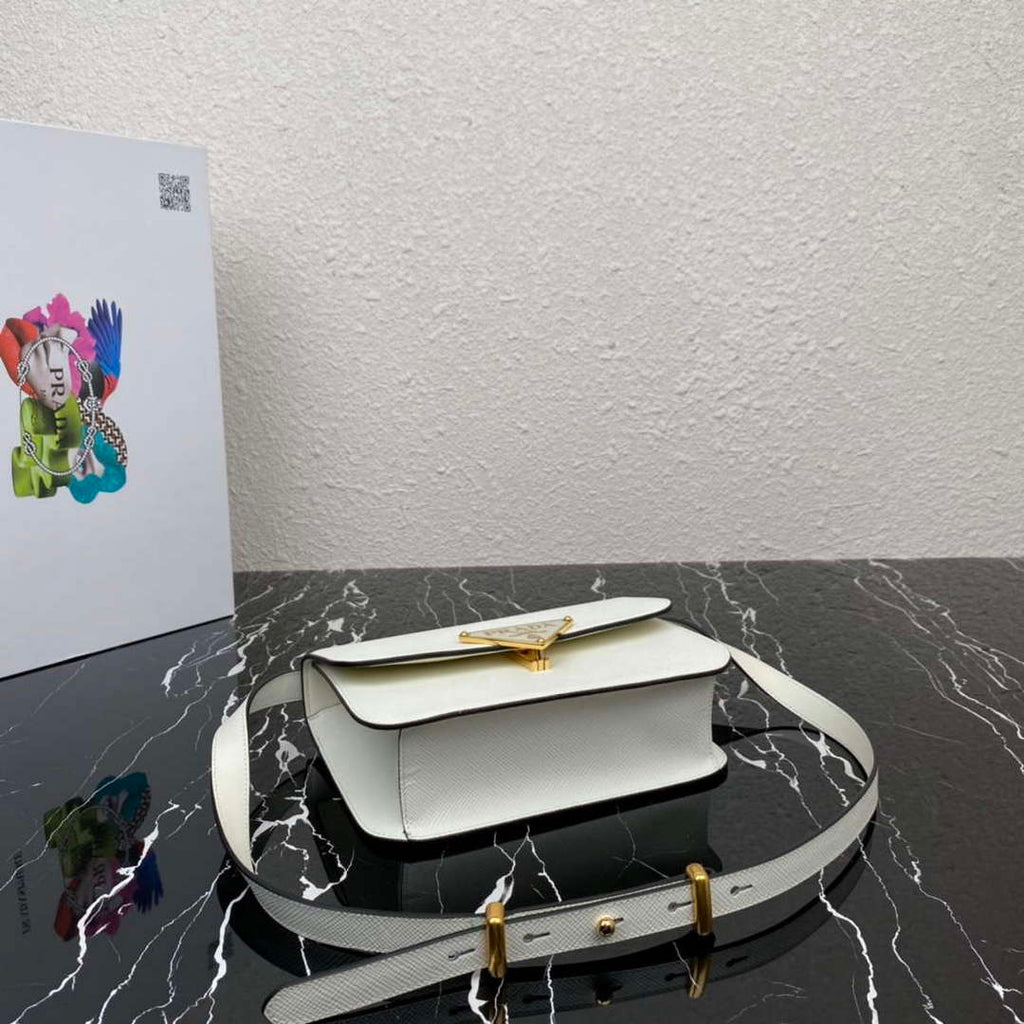 Prada 1BD320 Prada Embl¨¨me Saffiano Shoulder Bag White