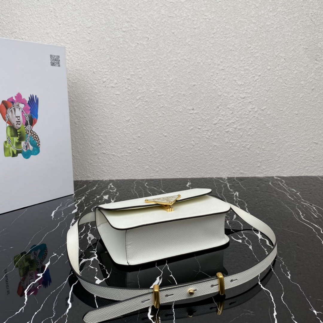 Prada 1BD320 Prada Embl¨¨me Saffiano Shoulder Bag White