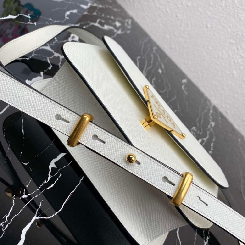 Prada 1BD320 Prada Embl¨¨me Saffiano Shoulder Bag White
