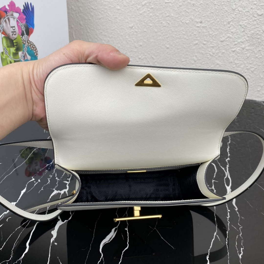 Prada 1BD320 Prada Embl¨¨me Saffiano Shoulder Bag White