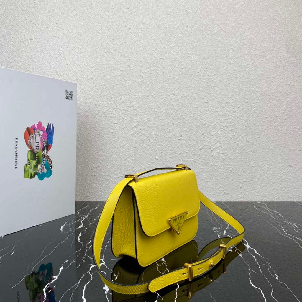 Prada 1BD320 Prada Embl¨¨me Saffiano Shoulder Bag Yellow