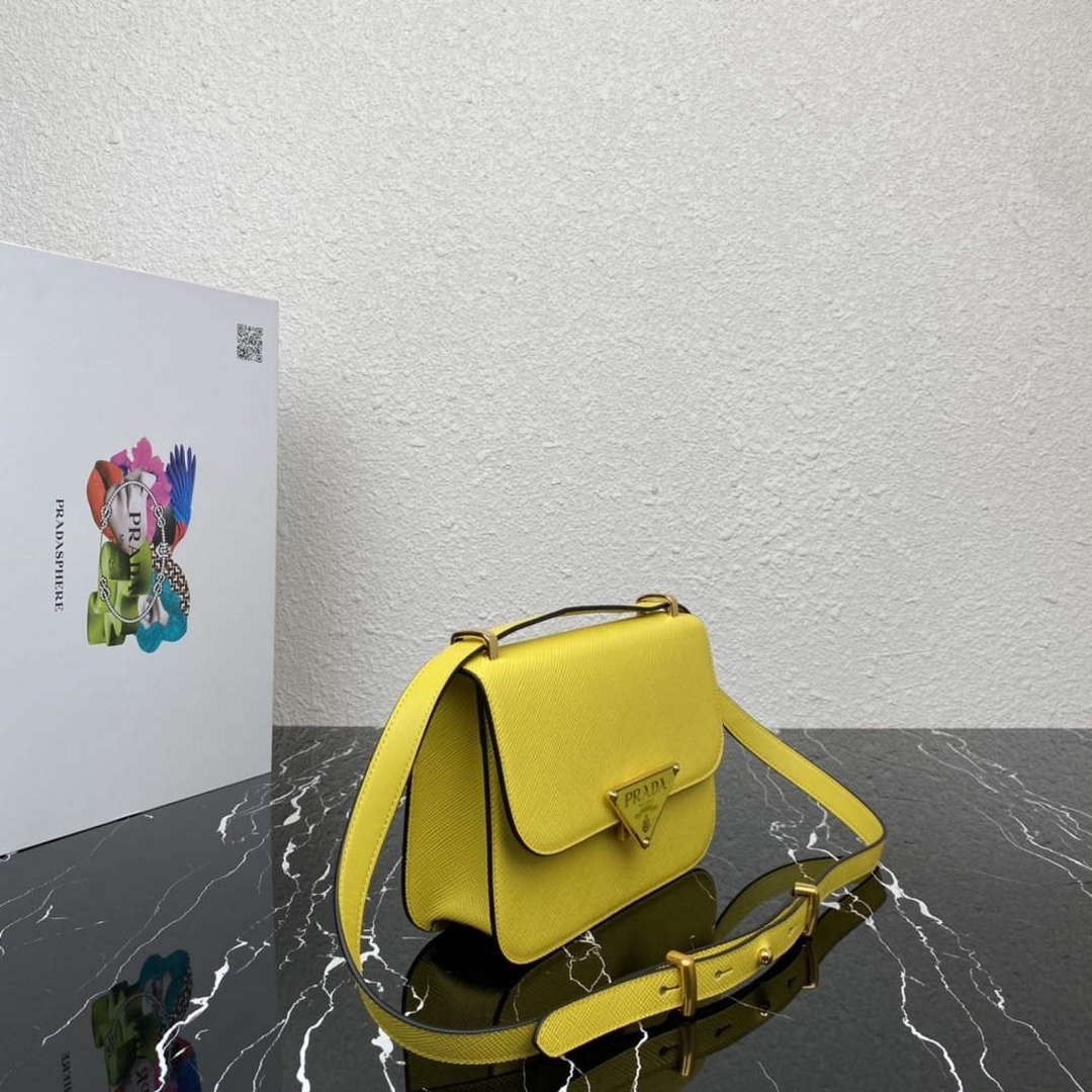 Prada 1BD320 Prada Embl¨¨me Saffiano Shoulder Bag Yellow