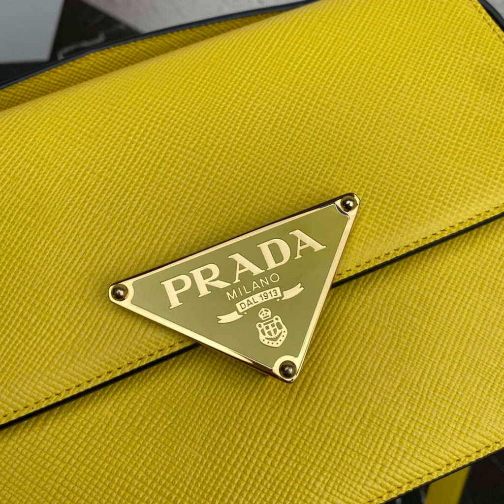Prada 1BD320 Prada Embl¨¨me Saffiano Shoulder Bag Yellow
