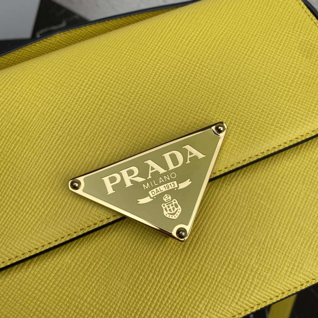 Prada 1BD320 Prada Embl¨¨me Saffiano Shoulder Bag Yellow
