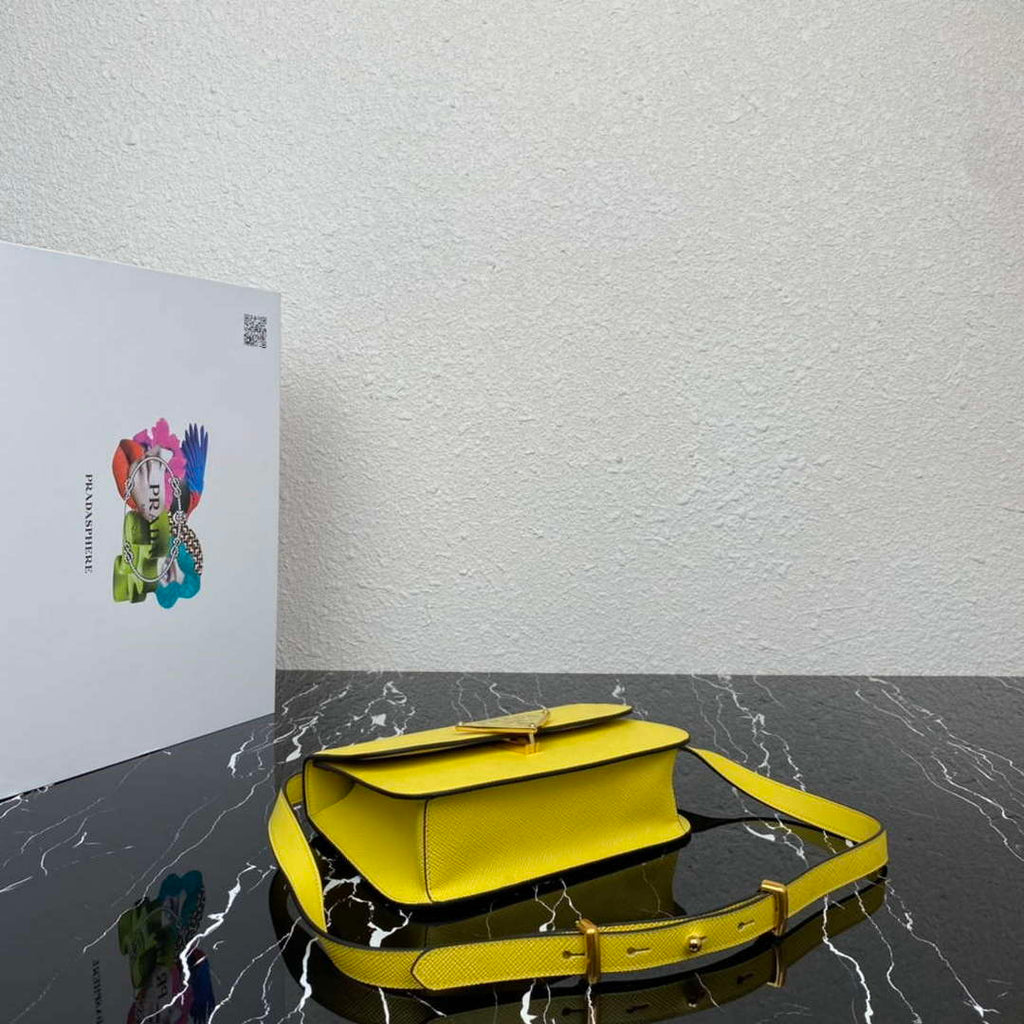 Prada 1BD320 Prada Embl¨¨me Saffiano Shoulder Bag Yellow